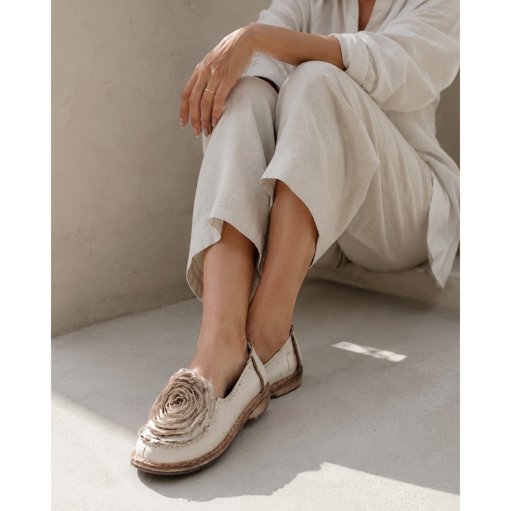 L'Artiste Spring Step Dezi Leather Rose Loafers Cream Floral Flats EU 41